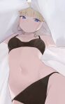  1girl black_bra black_panties blonde_hair blue_archive blue_eyes bra closed_mouth highres hiroki_(yyqw7151) looking_at_viewer navel panties solo toki_(blue_archive) underwear 