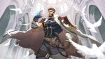  1boy absurdres akunaakun_(kunkun586586) bara beard brown_hair cowboy_shot cross dnf_duel dungeon_and_fighter facial_hair full_beard highres large_pectorals looking_at_viewer male_focus male_priest_(dungeon_and_fighter) mature_male multicolored_hair muscular muscular_male pectorals saint_(dungeon_and_fighter) serious shirt solo standing streaked_hair thick_arms thick_beard thick_eyebrows thick_thighs thighs torn_clothes torn_shirt 