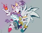  1boy 1girl blaze_the_cat commentary english_commentary fire furry furry_female furry_male gabs_sam glaring gloves silver_the_hedgehog simple_background sonic_(series) tail white_gloves yellow_eyes 