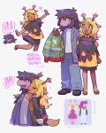  ! !? 2girls ^_^ animal_ears animal_nose antlers black_footwear black_shirt black_skirt blonde_hair blue_jacket blush brown_eyes buck_teeth checkered_clothes checkered_vest christmas_sweater closed_eyes colored_sclera colored_skin commentary_request cropped_torso deer_ears deer_girl deer_tail deltarune denim fang freckles full_body furry furry_female green_sweater_vest green_vest hair_between_eyes highres holding holding_clothes hooves horns jacket jeans long_hair long_sleeves mayuzumi multiple_girls multiple_views noelle_holiday open_clothes open_jacket open_mouth outstretched_arms pants pink_skin purple_hair shirt shoes simple_background skirt smile snout speech_bubble spoken_exclamation_mark spread_arms standing standing_on_one_leg susie_(deltarune) sweat sweater_vest t-shirt tail teeth torn_clothes torn_jeans torn_pants unworn_sweater vest white_background white_shirt yellow_sclera yuri 