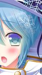  aqua_eyes aqua_hair blush face hat hatsune_miku nanami_ayane open_mouth snowflakes solo vocaloid yuki_miku 