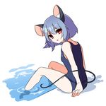  :o animal_ears arm_support blue_hair kozakura_(dictionary) legs looking_at_viewer mouse_ears mouse_tail nazrin one-piece_swimsuit red_eyes school_swimsuit short_hair sitting soaking_feet solo swimsuit tail touhou v-shaped_eyebrows 
