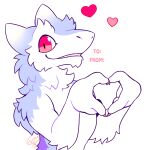 &lt;3 2019 ambiguous_gender anthro blue_body blue_fur extyrannomon_(artist) fur half-length_portrait heart_sign hi_res looking_at_viewer nail open_mouth portrait red_eyes sergal simple_background solo teeth white_background white_body white_fur