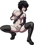  black_eyes black_hair black_lagoon black_legwear breasts lips lipstick looking_at_viewer makeup mary_janes nipples pussy red_lipstick sawyer_the_cleaner scar short_hair solo squatting tekuho_no_habo thighhighs uncensored white_background 
