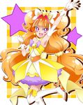  :d amanogawa_kirara armpits bangs bare_shoulders blunt_bangs checkered checkered_background choker cure_twinkle earrings eyelashes frilled_skirt frills gloves go!_princess_precure hair_ornament highres jewelry long_hair looking_at_viewer low-tied_long_hair magical_girl multicolored_hair open_mouth orange_hair precure purple_eyes quad_tails skirt smile solo star star_earrings streaked_hair takayama_zeruda thighhighs twintails two-tone_hair very_long_hair white_background white_gloves white_legwear zettai_ryouiki 