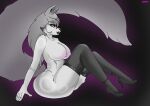absurd_res anthro athletic big_breasts big_butt breasts butt canid canine canis clothing demon female fluffy fluffy_tail hair helluva_boss hi_res legwear liafurr long_hair looking_at_viewer loona_(helluva_boss) mammal nipple_piercing nipples piercing solo stockings tail thick_thighs wolf