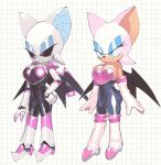  1girl bat_girl blue_eyes blue_eyeshadow boots breasts cleavage closed_mouth elbow_gloves eyeshadow furry furry_female gloves high_heels highres inkerton-kun large_breasts makeup robot rouge_the_bat smile sonic_(series) thigh_boots white_footwear white_gloves 