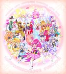  6+girls :d aino_megumi alternate_form anmitsu_komachi antennae arabian_clothes beret black_gloves blonde_hair blue_(happinesscharge_precure!) blue_eyes blue_hair blue_skirt blush boots bow bow_by_hair brooch brown_eyes brown_hair cheerleader cherry_flamenco choker coconut_samba crown cure_fortune cure_honey cure_lovely cure_mirage cure_princess cure_sunset cure_tender cure_wave detached_sleeves double_bun dress earrings elbow_gloves english everyone eyelashes flower formal fortune_tambourine frills gloves green_eyes green_hair gurasan_(happinesscharge_precure!) haidoro hair_bow hair_bun hair_flower hair_ornament hair_ribbon happinesscharge_precure! hat heart heart_hair_ornament highres hikawa_iona hikawa_maria hosshiwa innocent_form_(happinesscharge_precure!) japanese_clothes jewelry knee_boots lollipop_hip_hop long_hair looking_at_viewer macadamia_hula_dance magical_girl multiple_boys multiple_girls namakeruda ohana_(happinesscharge_precure!) oomori_yuuko open_mouth orange_hair oresky orina_(happinesscharge_precure!) outstretched_arms pants pantyhose phanphan_(happinesscharge_precure!) phantom_(happinesscharge_precure!) pine_arabian pink_bow pink_eyes pink_hair pink_hat pink_skirt ponytail popcorn_cheer precure purple_eyes purple_hair queen_mirage red_(happinesscharge_precure!) red_dress red_eyes red_flower red_hair red_rose ribbon ribbon_(happinesscharge_precure!) ringlets rose sagara_seiji samba sherbet_ballet shirayuki_hime short_hair skirt smile star star_earrings striped striped_legwear suit text_focus thighhighs time_paradox top_hat twintails uniform very_long_hair white_gloves white_legwear wide_ponytail wrist_cuffs yellow_eyes yellow_skirt zettai_ryouiki 
