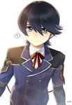  ? aqua_eyes blue_hair double-breasted frown horikawa_kunihiro looking_at_viewer male_focus mizuhara_aki notched_lapels simple_background solo spoken_question_mark touken_ranbu upper_body white_background 