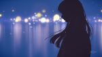  1girl dated highres light long_hair night nothingblues_yuki original outdoors signature silhouette solo 