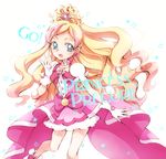  aqua_eyes blonde_hair blue_eyes bow chiyoko_(molto) choker cure_flora earrings gloves go!_princess_precure gradient_hair hair_ornament half_updo haruno_haruka jewelry long_hair magical_girl multicolored_hair open_mouth pink_bow pink_hair pink_skirt precure puffy_short_sleeves puffy_sleeves ribbon short_sleeves simple_background skirt smile solo star streaked_hair text_focus two-tone_hair waving wavy_hair white_background white_gloves 