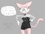 anthro big_hand collar cropped_hoodie danger_dolan domestic_cat duo felid feline felis female green_eyes hitsuji human looking_down mammal shima_luan simple_background super_planet_dolan white_hands