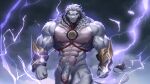 2023 5_fingers abs anthro balls felid fingers flaccid front_view genitals glowing glowing_eyes hi_res humanoid_genitalia humanoid_penis light lighting lion littef looking_at_viewer male mammal nipples pantherine pecs penis purple_eyes solo standing vein veiny_penis