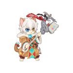  1boy :3 animal_ears animal_hood barefoot belt blue_belt blue_eyes bow brown_coat brown_pants cat_boy cat_ears cat_hood cat_tail chibi closed_mouth coat full_body fur_coat furry furry_male hair_between_eyes heterochromia holding holding_staff hood hood_down hooded_coat jewelry long_sleeves looking_at_viewer magatama magatama_necklace mage_staff male_focus medium_bangs neck_ribbon necklace official_art pants pelvic_curtain ragnarok_online red_ribbon ribbon short_hair simple_background smile solo spirit_handler_(ragnarok_online) staff standing tachi-e tail tail_bow tail_ornament tassel transparent_background whiskers white_hair yellow_eyes yuichirou 