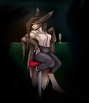 anthro bar breasts business businesswear cai_(misscaine) clothed clothing female female_anthro flophelia hair hi_res lagomorph leporid long_hair looking_at_viewer mammal rabbit sitting suit