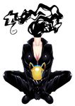  absurdres animal_ears bad_id bad_pixiv_id black_bodysuit bodysuit breasts cat_ears celty_sturluson cleavage dullahan durarara!! headless helmet highres indian_style large_breasts mizutsuki_rei shiny shiny_clothes simple_background sitting solo white_background 