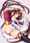  :d black_legwear blue_eyes blush breasts brown_hair cameltoe detached_sleeves from_below hakama_skirt headgear kantai_collection kongou_(kantai_collection) long_hair long_sleeves looking_down medium_breasts nontraditional_miko open_mouth panties red_skirt round_teeth skirt smile solo spread_legs teeth teruru thighhighs underwear upskirt very_long_hair wide_sleeves 