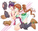  animal_ears bear_ears bear_girl bear_paws brown_hair crop_top dated full_body gloves long_hair looking_at_viewer maid_headdress midriff multiple_girls nagian open_mouth paw_gloves paw_shoes paws purple_hair red_eyes shiny shiny_skin shoes short_hair skindentation skirt sleeveless smile twintails yuri_kuma_arashi yurigasaki_lulu yurishiro_ginko 