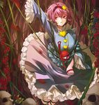  arm_up blood bloody_clothes entangled eredhen eyeball hairband heart komeiji_satori long_sleeves looking_at_viewer md5_mismatch messy_hair pink_eyes pink_hair plant revision shirt skirt skull solo third_eye touhou vines wide_sleeves 