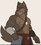 abs alpha_channel anthro bandage bandaged_arm brown_eyes canid canine canis erof_(far_beyond_the_world) ghosty_cult male mammal muscular muscular_anthro muscular_male nipples pendant shirtless shirtless_anthro shirtless_male simple_background solo transparent_background wolf
