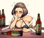  alcohol breasts cerveza_cristal drunk el_trenuk fire_emblem fire_emblem:_three_houses highres large_breasts looking_at_viewer manuela_casagranda saliva signature simple_background white_background 