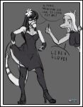 accessory black_hair cavemanon_studios clothing comic dinosaur dress dromaeosaurid drqube fang_(gvh) flower flower_in_hair goodbye_volcano_high goth hair hair_accessory i_wani_hug_that_gator lunara_(iwhtg) plant reptile scalie sundress text theropod