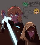  anakin_skywalker blonde_hair blue_eyes energy_sword ganon ganondorf highres lightsaber link star_wars star_wars:_revenge_of_the_sith sword the_legend_of_zelda the_legend_of_zelda:_tears_of_the_kingdom weapon 