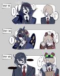  2others absurdres animal_ears armor bear_ears black_coat black_footwear black_hair black_pants black_wings boots brown_jacket chinese_text coat corpse e.g.o_(project_moon) employee_(project_moon) extra_ears goggles goggles_on_head highres jacket lob_juice lobotomy_corporation looking_to_the_side medium_hair multiple_others necktie nothing_there pants project_moon punishing_bird red_necktie scar simple_background single_wing smoking_pipe translation_request white_background wings 