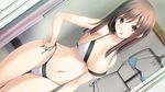  1girl bare_shoulders bikini breasts brown_eyes brown_hair cameltoe cleavage game_cg hand_on_hip haru_kiss highres large_breasts legs long_hair looking_at_viewer mikoto_akemi navel shiraishi_aoi smile solo standing swimsuit thighs thong 