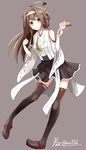  aa_(sin2324) ahoge bad_id bad_pixiv_id bare_shoulders black_footwear black_legwear boots brown_background brown_hair dated detached_sleeves double_bun food full_body headgear highres ice_cream kantai_collection kongou_(kantai_collection) long_hair looking_at_viewer nontraditional_miko simple_background skirt solo spoon sundae thigh_boots thighhighs twitter_username wafer zettai_ryouiki 