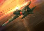  aircraft airplane akasaai cloud dusk highres imperial_japanese_navy light_rays military no_humans ocean original sky sun sunbeam sunlight sunset world_war_ii 