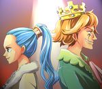  1boy 1girl back-to-back baroque_works blonde_hair crown mister_nine nefertari_vivi one_piece ponytail princess smile 