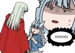  2girls ? a_jak animal_ears bang_dream! bang_dream!_it&#039;s_mygo!!!!! blue_hair cape chain chain_leash collar commentary_request green_hair hood hood_down hooded_coat kemonomimi_mode korean_commentary leash long_hair long_sleeves multiple_girls parted_lips red_cape spoken_question_mark tail togawa_sakiko two_side_up wakaba_mutsumi wolf_ears wolf_girl wolf_tail yellow_eyes 