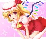  :d ascot blonde_hair fang flandre_scarlet hat hat_ribbon looking_at_viewer mob_cap nagana_sayui open_mouth puffy_short_sleeves puffy_sleeves red_eyes revision ribbon shirt short_sleeves side_ponytail skirt skirt_set smile solo thighhighs touhou vest white_legwear wings 
