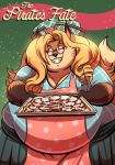  anthro apron belly blonde_hair canine christmas clothed clothing cookie drill_hair eyes_closed eyewear female food fox glasses gloves_(marking) hair hat holidays leeko long_hair mammal markings overweight overweight_female smile solo the_pirate&#039;s_fate volkenfox 