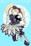  1girl blonde_hair boots breasts dress explode-m_(rib) light_persona magical_girl magical_girl_apocalypse mahou_shoujo_of_the_end makeup platform_footwear ribbon twintails 