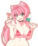  animal_ears bikini_top blush breasts green_eyes highres large_breasts long_hair navel open_mouth original pink_hair rikumaru smile solo souffle_gamberetto striped 