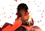  bad_id bad_pixiv_id black_hair cloak highres hood hooded_cloak looking_at_viewer min_(120716) outstretched_arm petals pov reaching ruby_rose rwby short_hair solo 