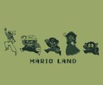  2girls 3boys alien arm_up bandana captain_syrup crown dress facial_hair gloves green_background hat jumping mario mario_(series) monochrome multiple_boys multiple_girls mustache overalls princess_daisy rinabee_(rinabele0120) simple_background smile super_mario_land tatanga wario wario_land wario_land:_super_mario_land_3 white_gloves 