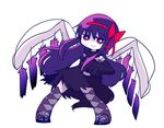  akemi_homura akuma_homura argyle argyle_legwear bare_shoulders black_dress black_gloves black_hair bow chibi choker dress elbow_gloves feathered_wings gloves hair_bow long_hair looking_at_viewer mahou_shoujo_madoka_magica mahou_shoujo_madoka_magica_movie nura_(oaaaaaa) purple_eyes simple_background solo spoilers thighhighs white_background wings zettai_ryouiki 