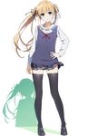  1girl artist_request black_legwear blonde_hair blue_eyes female long_hair looking_at_viewer miniskirt official_art saenai_heroine_no_sodatekata sawamura_eriri_spencer sawamura_spencer_eriri school_uniform skirt solo standing thighhighs transparent twintails uniform very_long_hair zettai_ryouiki 