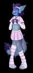 anthro bell bell_collar big_tail bottomwear breadstoat_(artist) canid canine clothing collar embarrassed femboy fluffy fluffy_tail fox legwear machine male mammal protofox protogen skirt skittle skittle_(character) solo stockings tail