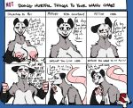 2024 8_panel_comic american_opossum anthro big_breasts blue_body breaking_the_fourth_wall breast_grab breasts chart dialogue digit_ring digital_media_(artwork) female hand_on_breast hi_res humor jewelry l0ad1ng long_neck long_tail looking_at_viewer mammal marsupial meme nipples petting petting_head proposal red_eyes ring sam_(l0ad1ng) simple_background solo speech_bubble tail virginia_opossum waifu_chart wedding_ring