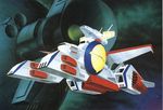  gundam mobile_suit_gundam official_art space space_colony space_craft white_base 