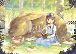  :d artist_name bird book bow brown_eyes brown_hair bug bunny butterfly dress grass hair_ribbon insect long_hair long_sleeves mary_janes open_book open_mouth original picnic_basket ribbon shoes signature smile solo tree watermark web_address xiangtu 