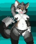 anthro big_breasts breasts canid canine canis clothing coyote digital_media_(artwork) female mammal pixel_(artwork) simple_background solo the_shen underwear wolf