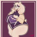 absurd_res anthro big_breasts blush boss_monster_(undertale) bovid breasts caprine catboyz clothed clothing digital_media_(artwork) eyewear female fur glasses goat hi_res horn huge_breasts looking_at_viewer mammal mature_anthro mature_female open_mouth simple_background smile solo tail thick_thighs toriel undertale undertale_(series) white_body white_fur