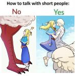  !? 2girls blue_robe breast_press centauroid chimera claws dungeon_meshi elf falin_touden falin_touden_(chimera) feathers grey_hair hair_around_ear highres how_to_talk_to_short_people_(meme) lauren_phillips_lifting_alice_merchesi_(meme) lifting_person long_hair looking_up marcille_donato meme multiple_girls pointy_ears radiantraptor robe sandals spoilers standing symmetrical_docking taur white_feathers yuri 
