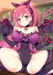  absurdres black_horns black_ribbon black_wings cross-laced_clothes cross-laced_top curled_horns demon_girl demon_horns demon_tail demon_wings highres horns io_(noire)_(princess_connect!) io_(princess_connect!) leotard princess_connect! purple_leotard red_tail ribbon ryuki_(ryukisukune) tail wings 