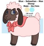 2016 aliasing ambiguous_gender black_text blue_eyes bovid brown_body brown_fur brown_hooves caprine character_name digital_drawing_(artwork) digital_media_(artwork) english_text eyebrows feral flat_colors floppy_ears fur grey_sclera hooves lop_ears mammal model_sheet neck_bow pink_body pink_bow pink_fur pink_scarf pink_wool scarf sebdoggo sheep side_view simple_background smile snout solo standing tail text wool_(fur)